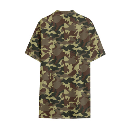 Brown Camouflage Print Cotton Hawaiian Shirt