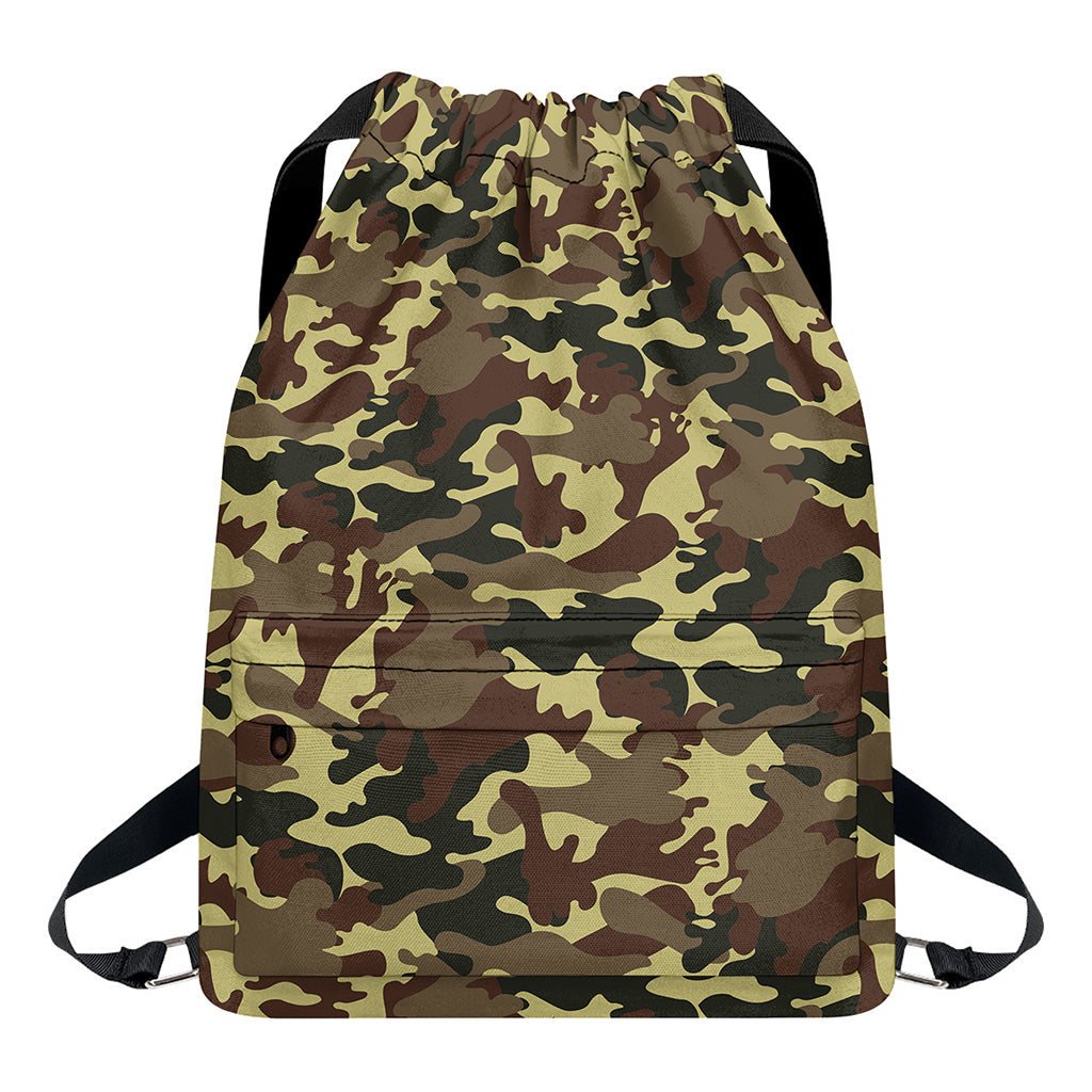 Brown Camouflage Print Drawstring Backpack