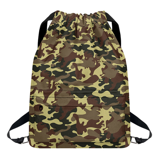 Brown Camouflage Print Drawstring Backpack
