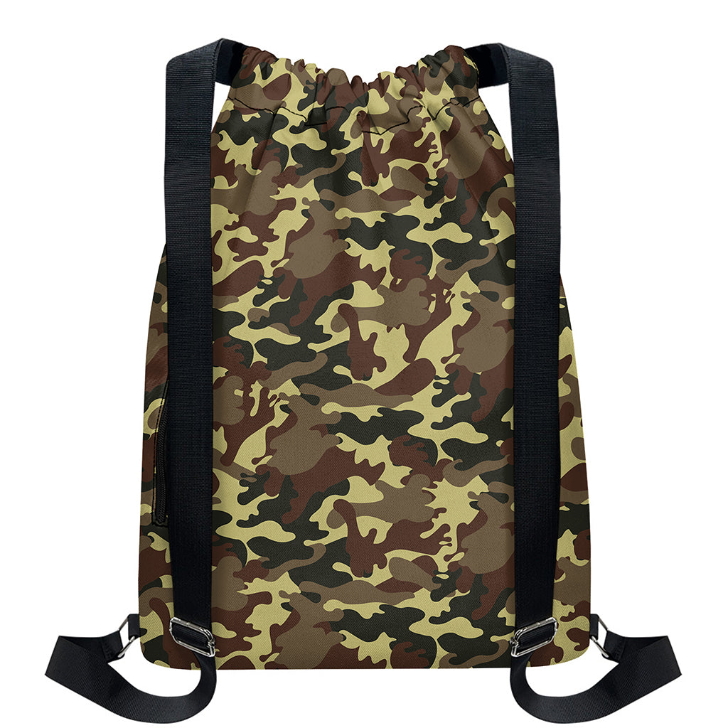 Brown Camouflage Print Drawstring Backpack