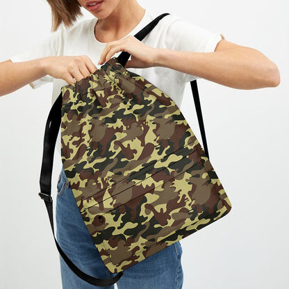 Brown Camouflage Print Drawstring Backpack