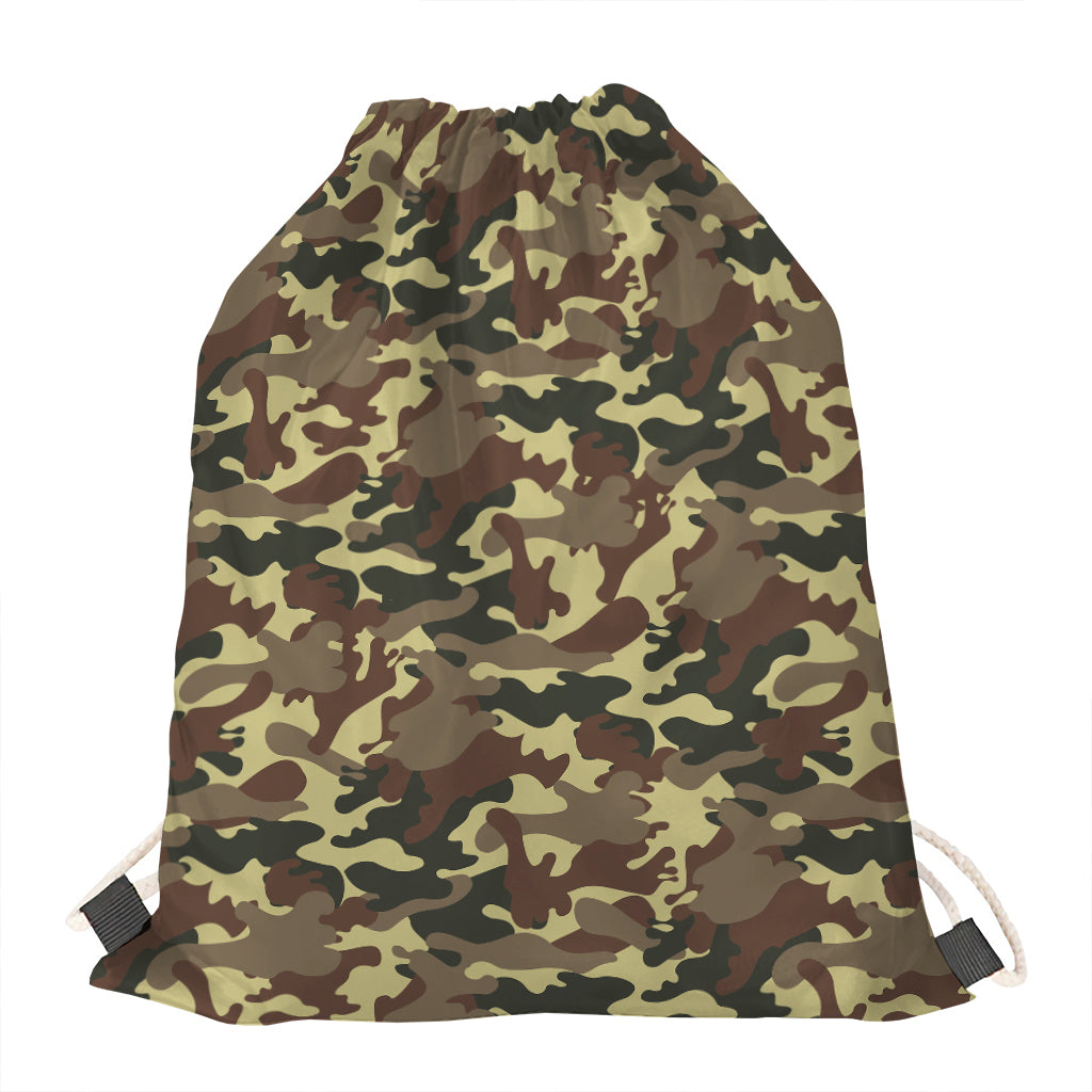 Brown Camouflage Print Drawstring Bag