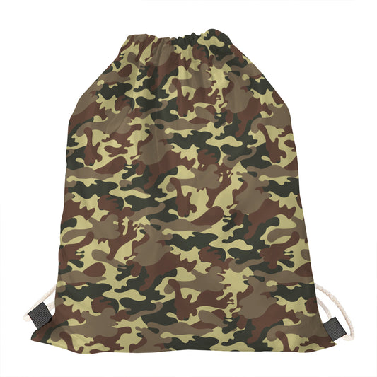Brown Camouflage Print Drawstring Bag