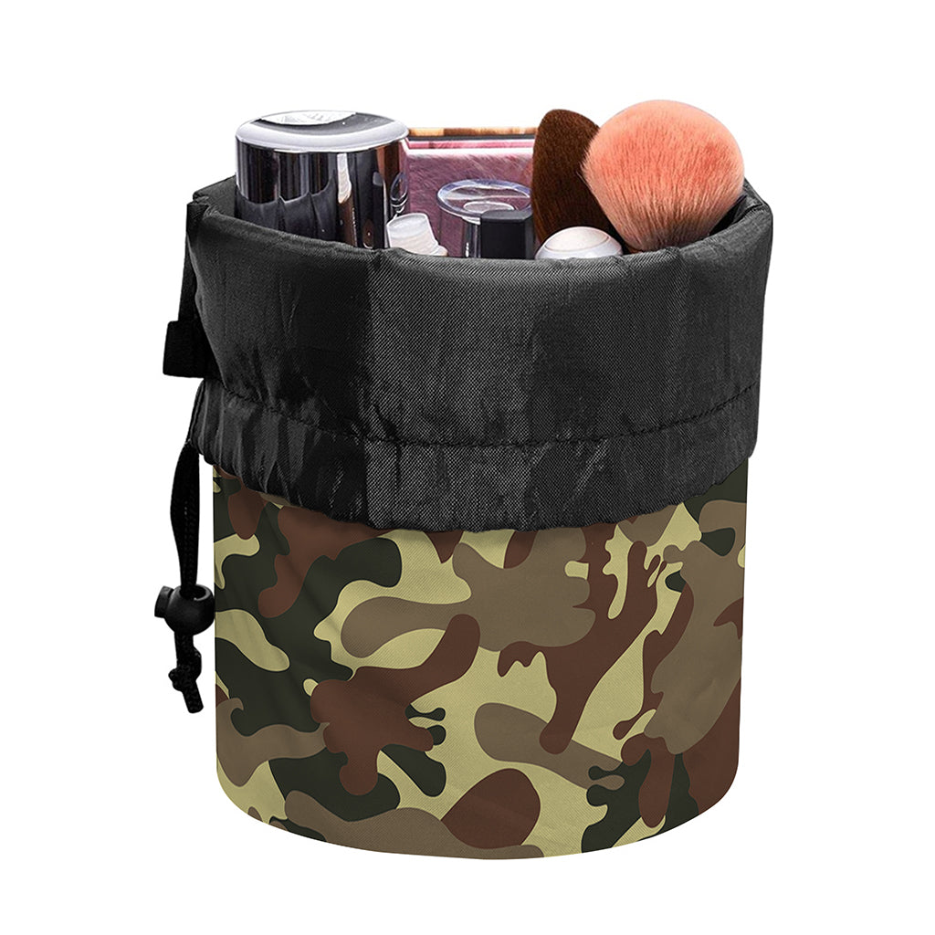 Brown Camouflage Print Drawstring Makeup Bag
