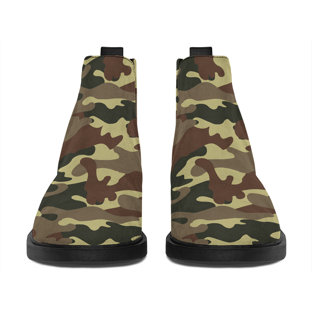 Brown Camouflage Print Flat Ankle Boots