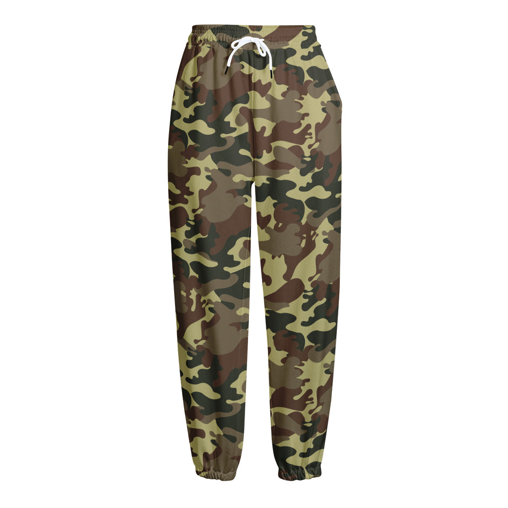 Brown Camouflage Print Fleece Lined Knit Pants