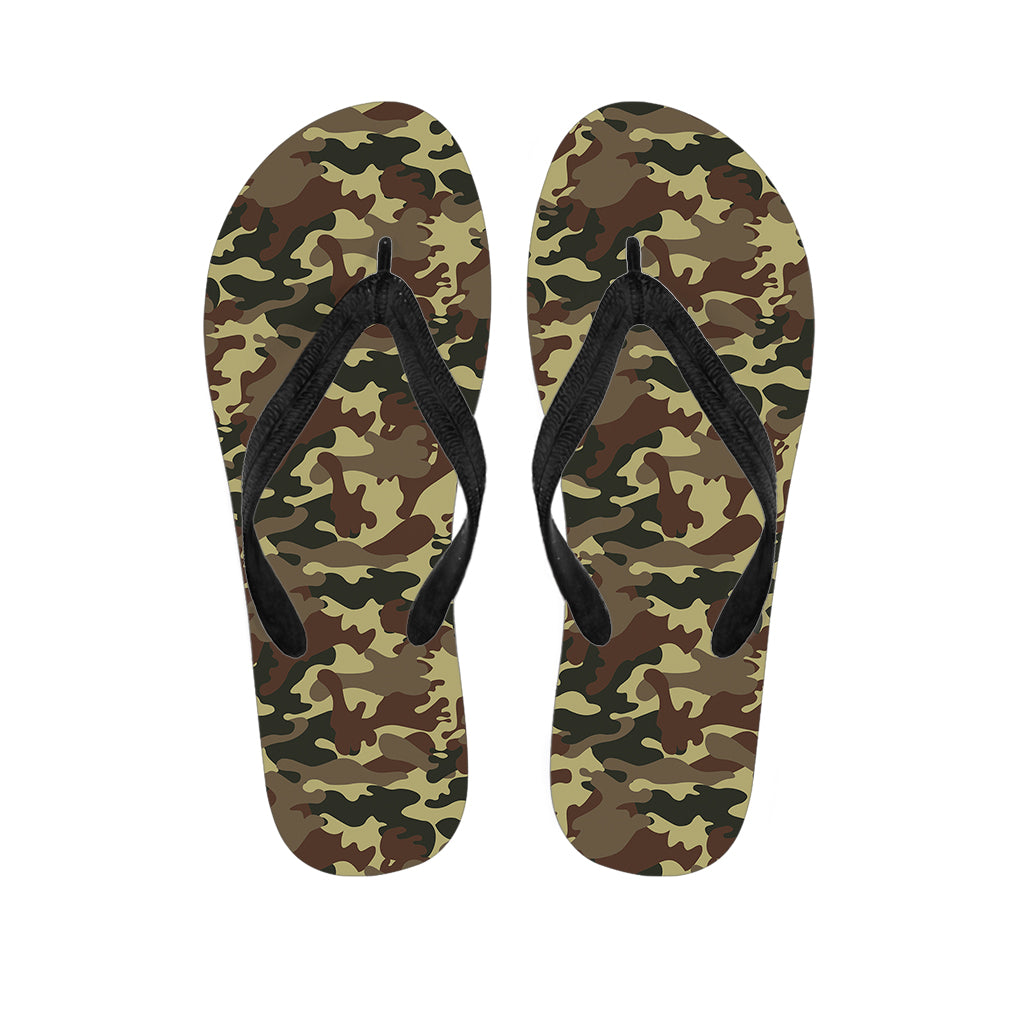 Brown Camouflage Print Flip Flops