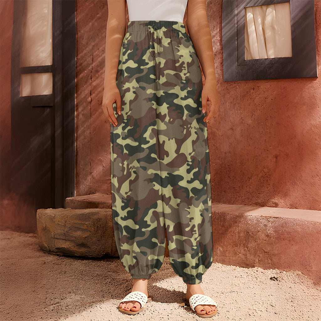 Brown Camouflage Print Harem Pants