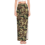 Brown Camouflage Print High Slit Maxi Skirt
