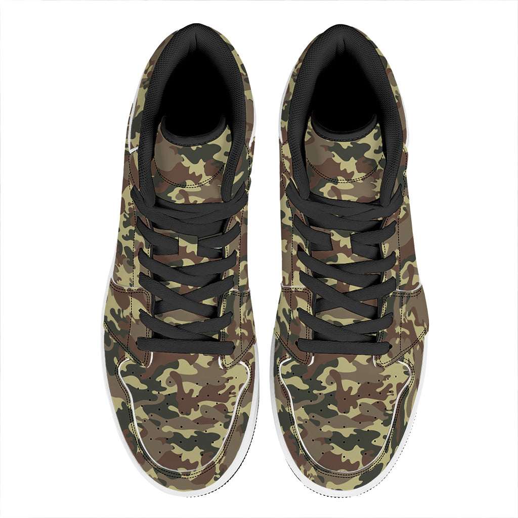 Brown Camouflage Print High Top Leather Sneakers