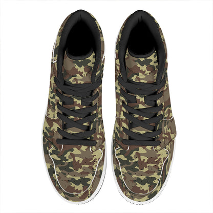 Brown Camouflage Print High Top Leather Sneakers