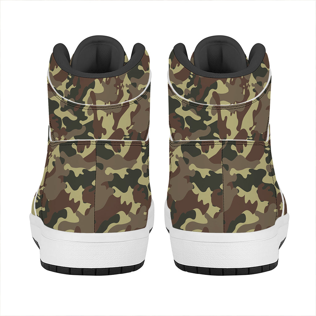Brown Camouflage Print High Top Leather Sneakers