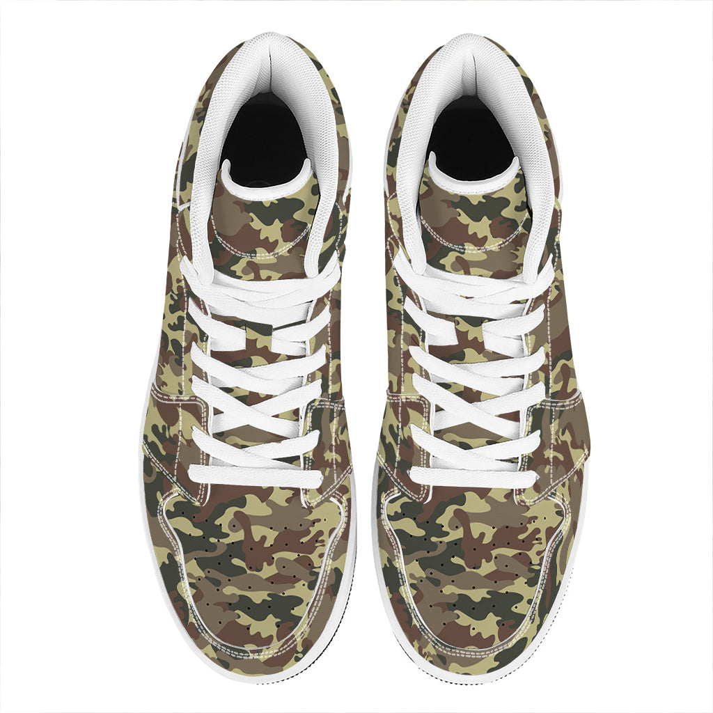 Brown Camouflage Print High Top Leather Sneakers