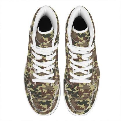 Brown Camouflage Print High Top Leather Sneakers