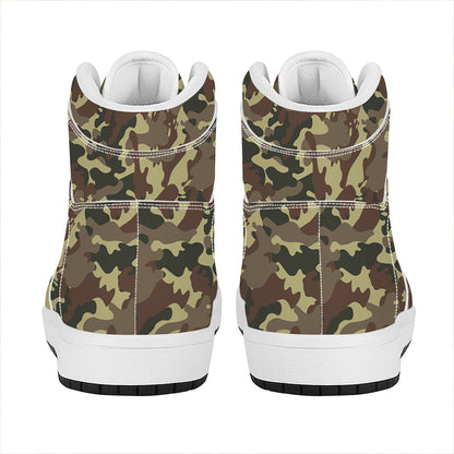 Brown Camouflage Print High Top Leather Sneakers