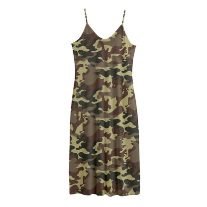 Brown Camouflage Print Jersey Midi Cami Dress