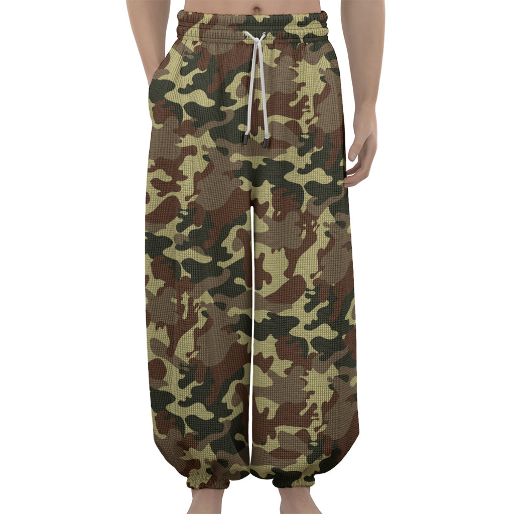 Brown Camouflage Print Lantern Pants