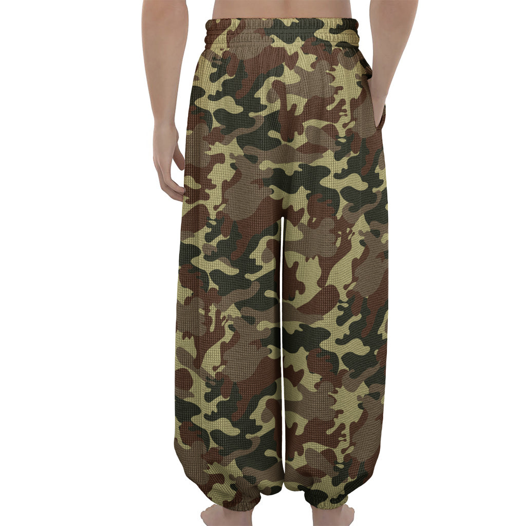 Brown Camouflage Print Lantern Pants