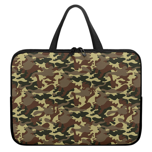 Brown Camouflage Print Laptop Sleeve With Handle