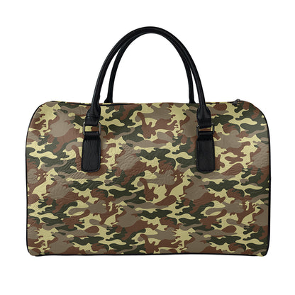 Brown Camouflage Print Leather Duffle Bag