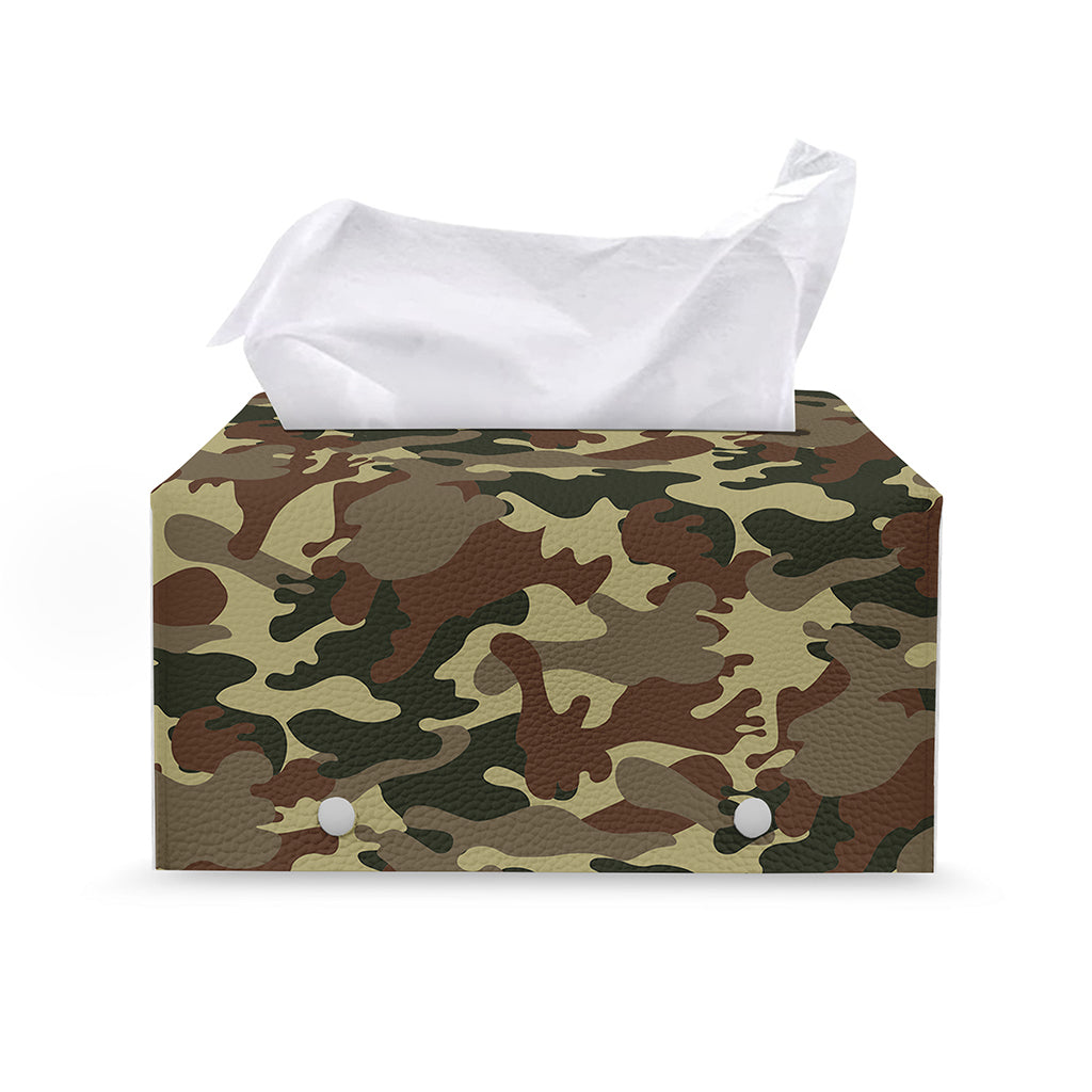 Brown Camouflage Print Leather Tissue Box Cover