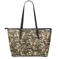 Brown Camouflage Print Leather Tote Bag With Zipper