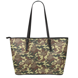 Brown Camouflage Print Leather Tote Bag