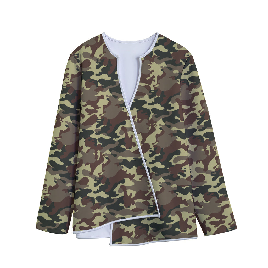 Brown Camouflage Print Long Sleeve Short Coat