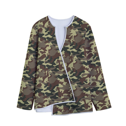 Brown Camouflage Print Long Sleeve Short Coat