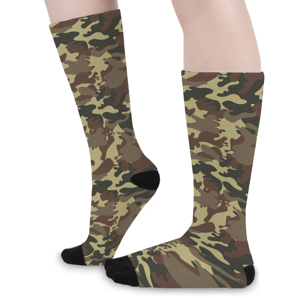 Brown Camouflage Print Long Socks