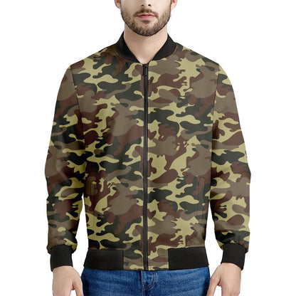 Brown Camouflage Print Men's Bomber Jacket