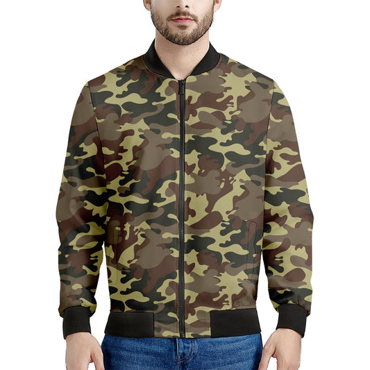 Brown Camouflage Print Men's Bomber Jacket