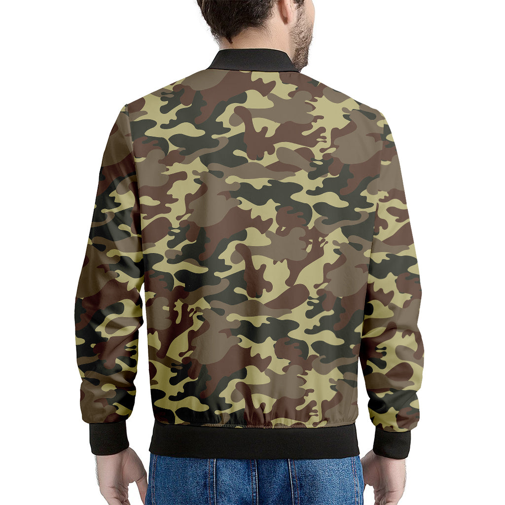 Brown Camouflage Print Men's Bomber Jacket