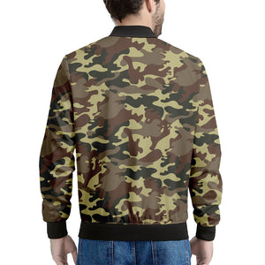 Brown Camouflage Print Men's Bomber Jacket