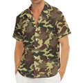 Brown Camouflage Print Men's Deep V-Neck Shirt