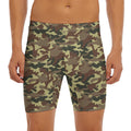 Brown Camouflage Print Men's Long Boxer Briefs