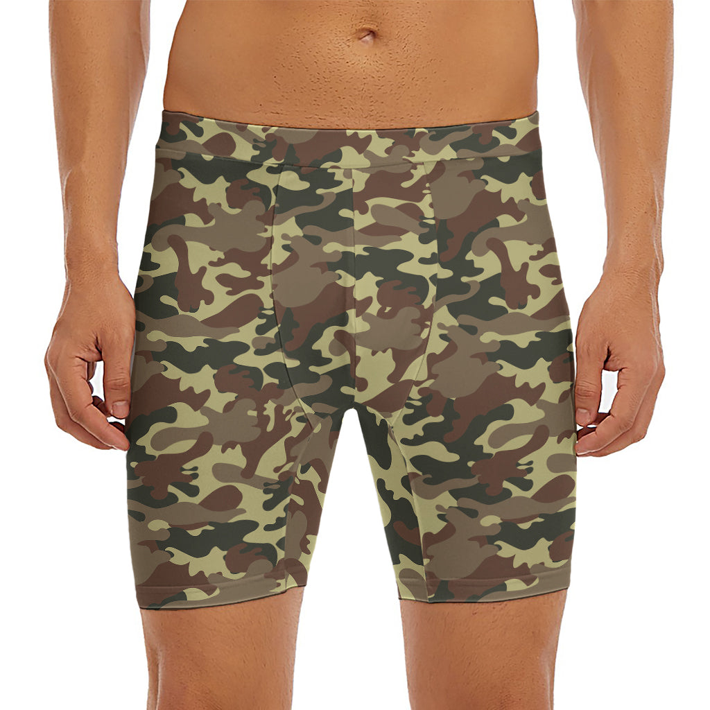 Brown Camouflage Print Men's Long Boxer Briefs