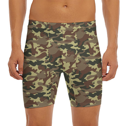 Brown Camouflage Print Men's Long Boxer Briefs