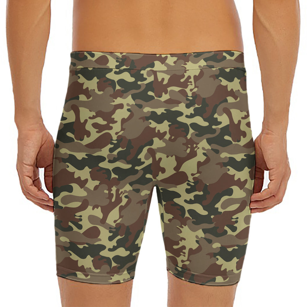 Brown Camouflage Print Men's Long Boxer Briefs