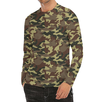Brown Camouflage Print Men's Long Sleeve Rash Guard
