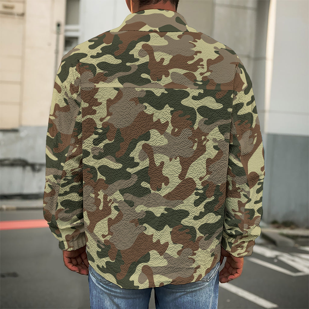 Brown Camouflage Print Men's Shirt Jacket