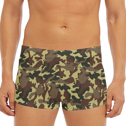Brown Camouflage Print Men's Short Boxer Briefs