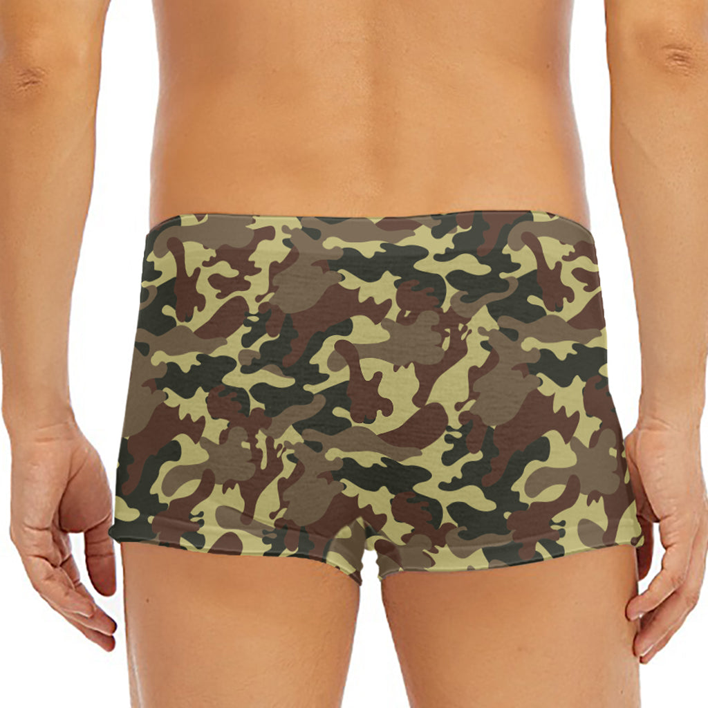 Brown Camouflage Print Men's Short Boxer Briefs