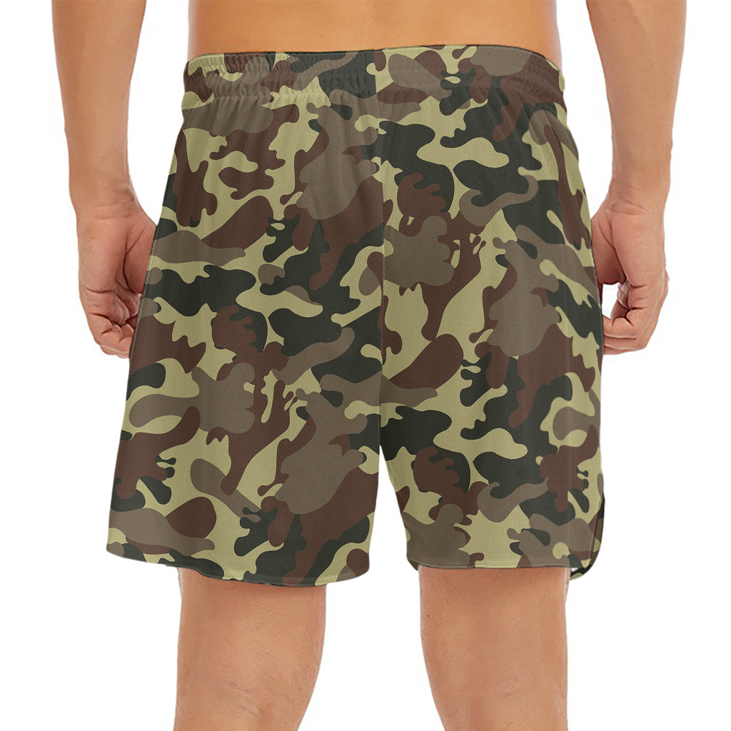 Brown Camouflage Print Men's Split Running Shorts