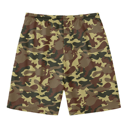 Brown Camouflage Print Men's Swim Trunks
