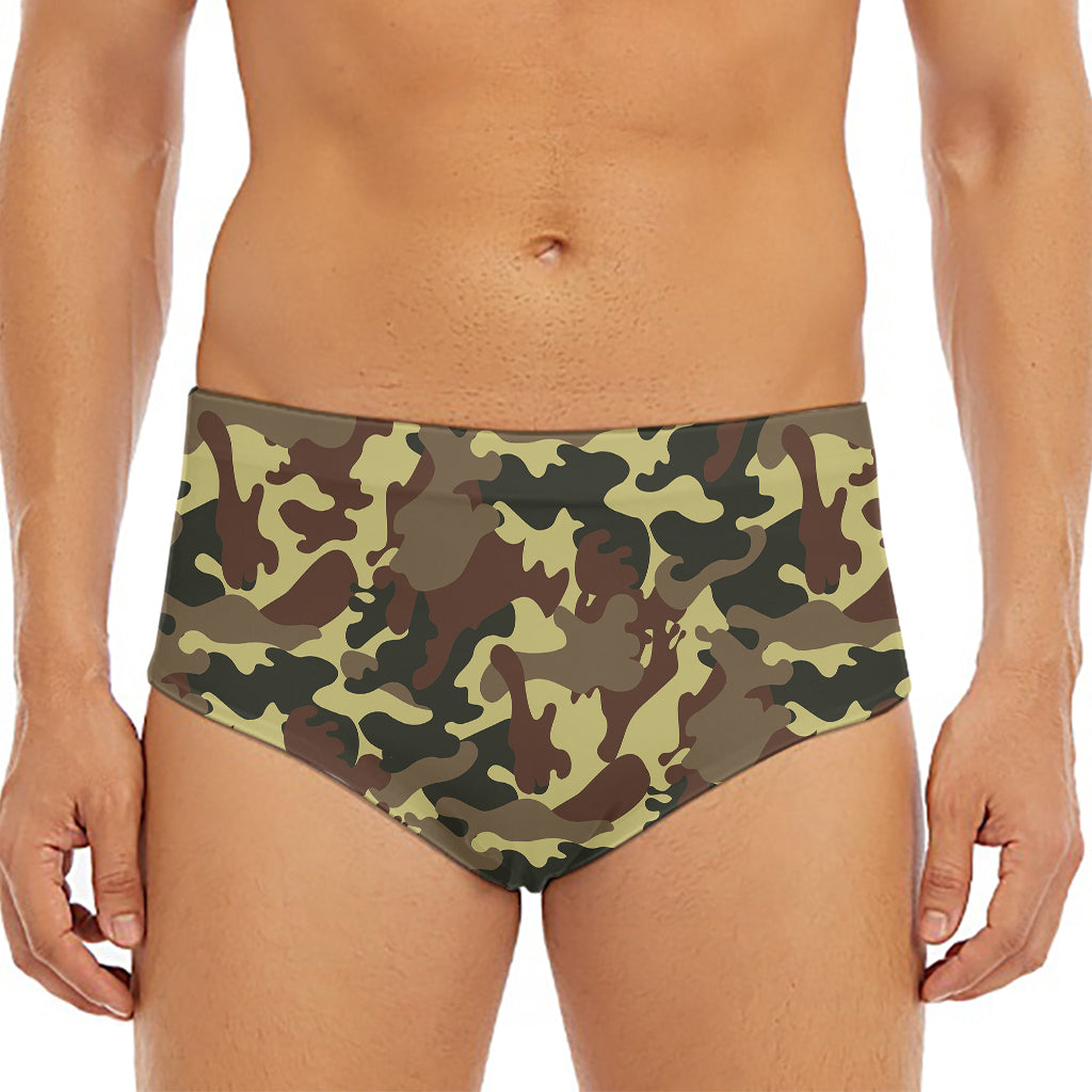 Brown Camouflage Print Men's Triangle Swim Briefs