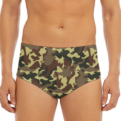 Brown Camouflage Print Men's Triangle Swim Briefs