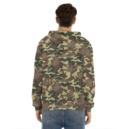 Brown Camouflage Print Men's Velvet Pullover Hoodie