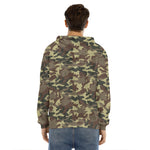 Brown Camouflage Print Men's Velvet Pullover Hoodie