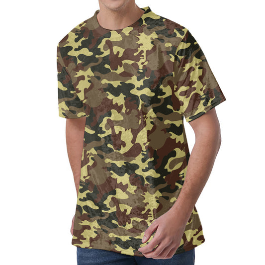 Brown Camouflage Print Men's Velvet T-Shirt